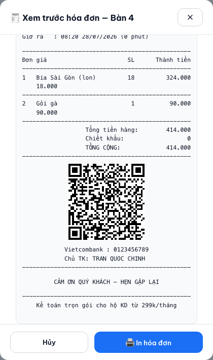 Hóa đơn CDPOS có QR VietQR
